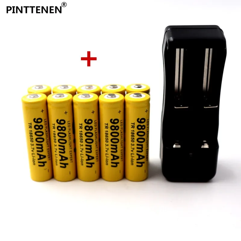 Pinttenen 18650 Батарея Перезаряжаемые Батарея 3,7 V 18650 9800mAh литий-ионный аккумулятор Батарея для фонарик с ЕС Зарядное устройство для 18650 Батарея - Цвет: Черный