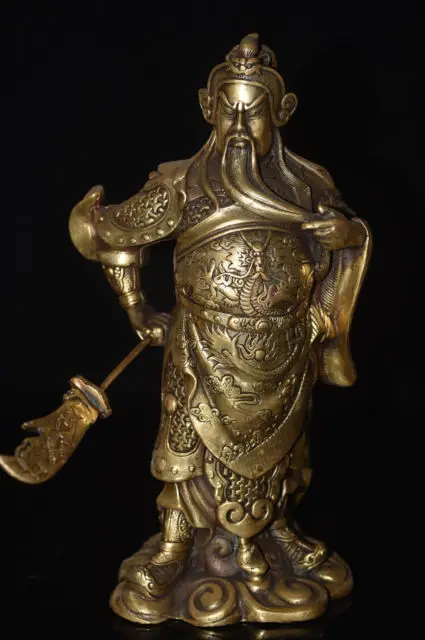 Редкая медь знаменитый воин Бог дракон меч Гуань Гонг Будда скульптура статуя