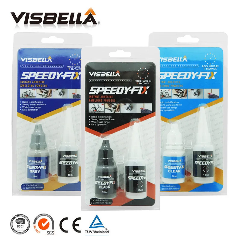 VISBELLA 3 шт. порошок клей 7 секунд Speedy Fix быстрое склеивание армирующий Быстросохнущий ремонт водостойкость наборы ручных инструментов - Цвет: grey black clear