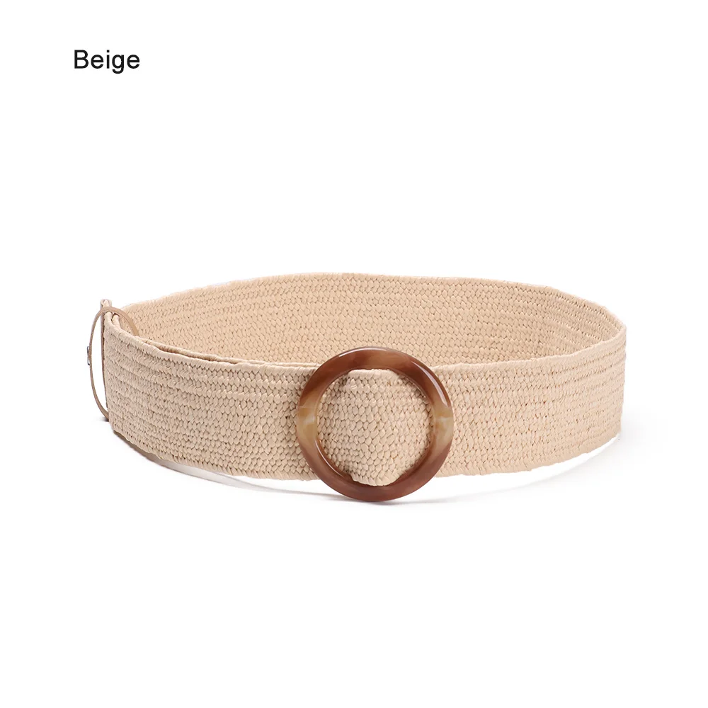 Bbeige 1 Модный дизайн, Круглый нефритовый ремень с пряжкой для платья для женщин, повседневный Плетеный широкий ремень, тканые эластичные полипропиленовые соломенные ремни, украшение, подарок - Цвет: Bbeige 1