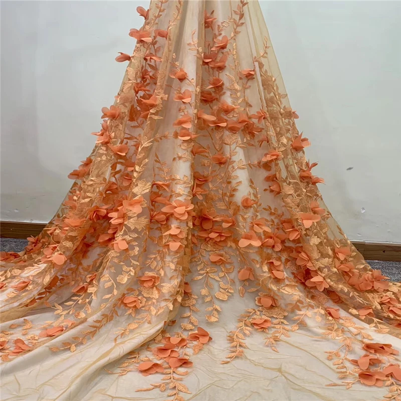 Tolola оранжевая кружевная ткань 2019 Высокое качество сетка вышивка аппликация 3D