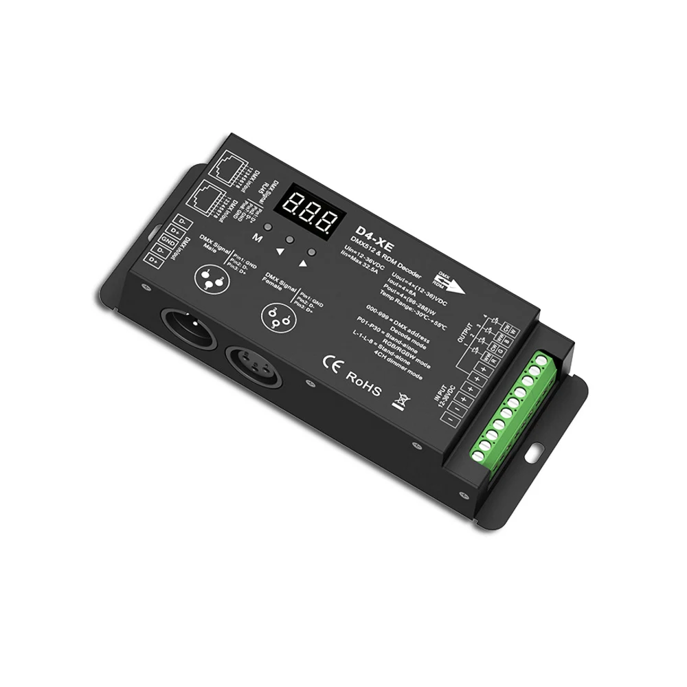 4 канальный DMX512 декодер светодиодный контроллер DC12 36 в PWM диммер драйвер с XLR3 и RJ45