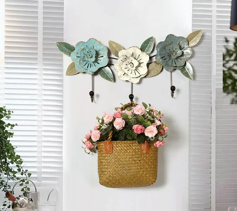 Современный декоративный крючок из кованого железа настенный 3D цветок украшение