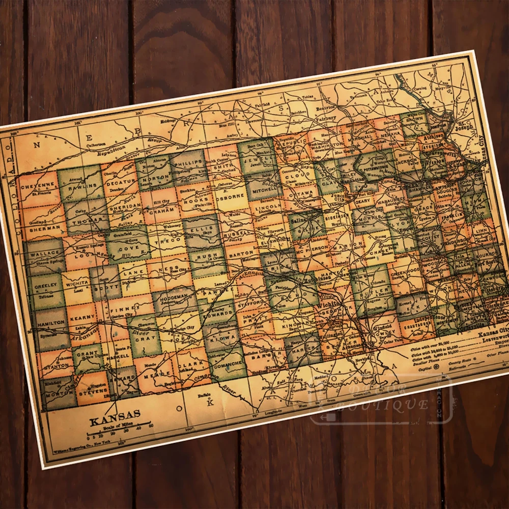 Канзас Сити план карта классический винтаж ретро декоративная крафт бумага