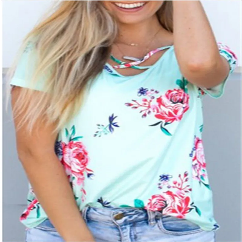 Летняя женская футболка с цветочным принтом новинка 2017 модные сексуальные