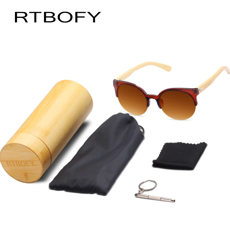 RTBOFY деревянные солнцезащитные очки для женщин и мужчин с бамбуковой оправой