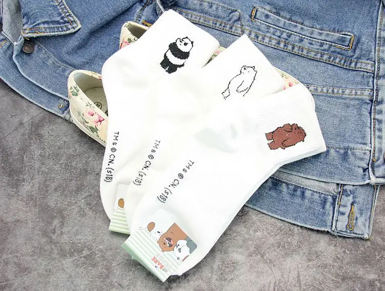 Anime We Bare Bears printed sock Grizzly Panda IceBear cute funny women socks spring autumn comfort sweat absorbent cotton sock