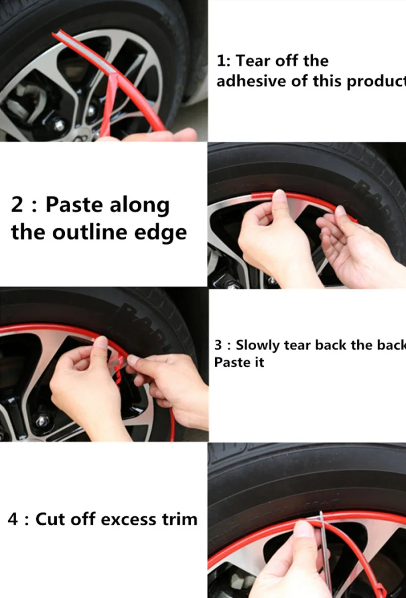 8m Car Wheel Hub Decorative Strip Auto Rim/Tire Protection for Peugeot RCZ 206 207 208 301 307 308 406 407 408 508 2008-6008 | Автомобили