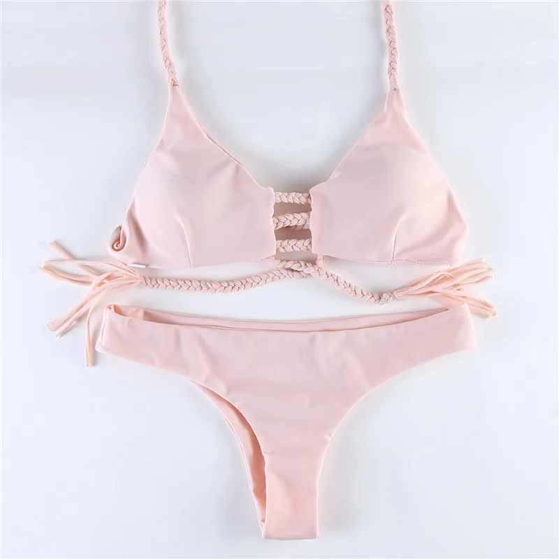 Бразильский Сексуальная Бинты Swimwear Пляжа Светло-Розовый Купальники Push Up Бикини