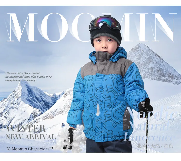Moomin/ г. Новинка, водонепроницаемый детский зимний комплект, теплый флисовый зимний комплект для мальчиков, синий комплект верхней одежды для девочек, зимний комбинезон