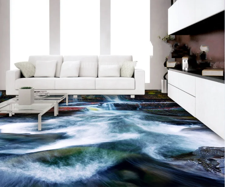 

[Самоклеющиеся] 3D белый поток воды 4 Нескользящие водонепроницаемые фото самоклеющиеся пол настенные наклейки обои фрески печать наклейка