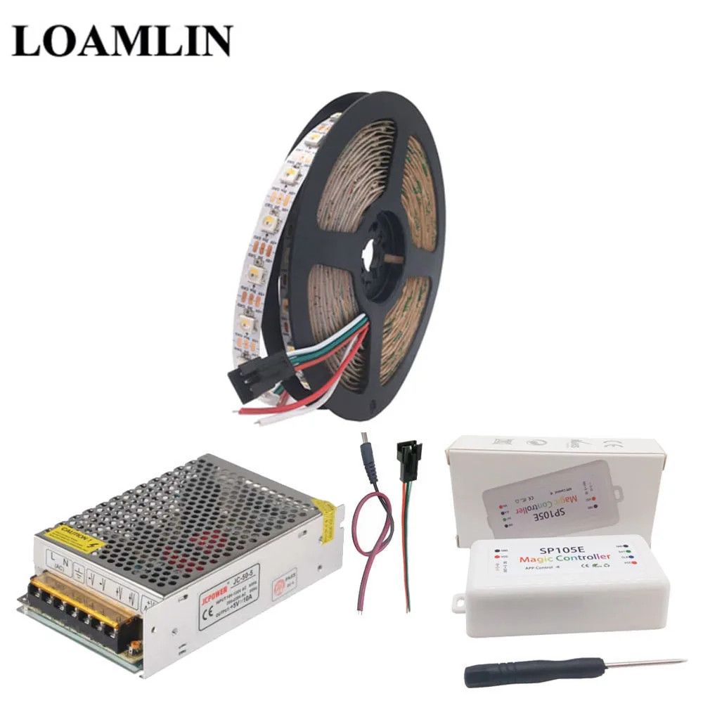 5m SK6812 RGBW Светодиодная лента с usb-питанием+ SP105E Bluetooth RGB Led контроллер+ DC5V Питание адаптер Комплект 5 м 10 м 15 м 20 Вт, 30 Вт, 60 светодиодов/m - Испускаемый цвет: 5m