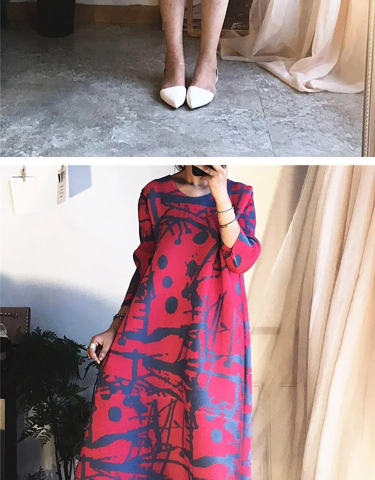 Changpleat весеннее новое платье с высоким воротом Miyak Плиссированное модное дизайнерское платье с принтом большого размера свободные трапециевидные женские платья Tide D90