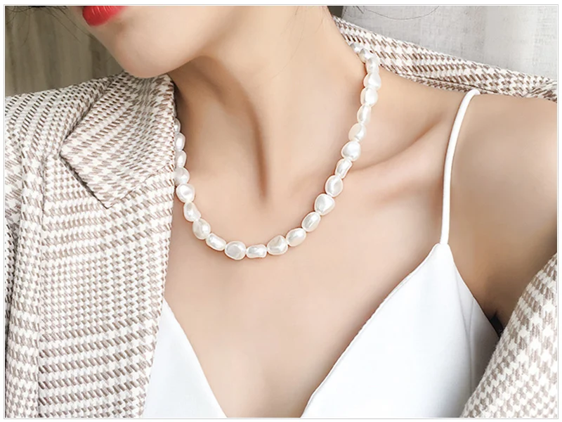 SRCOI Hip Hop Multi-layer Irregular Freshwater Pearls Chain Metal Beads Line Lock Pendant Necklace Gold Color Boemia Women Neckl