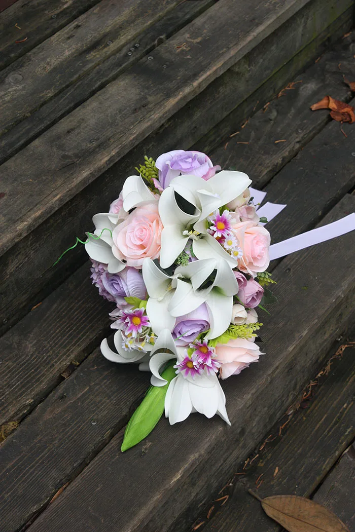 Букет De Mariee Блан розы фиолетовые Свадебные букеты водопад искусственные цветы