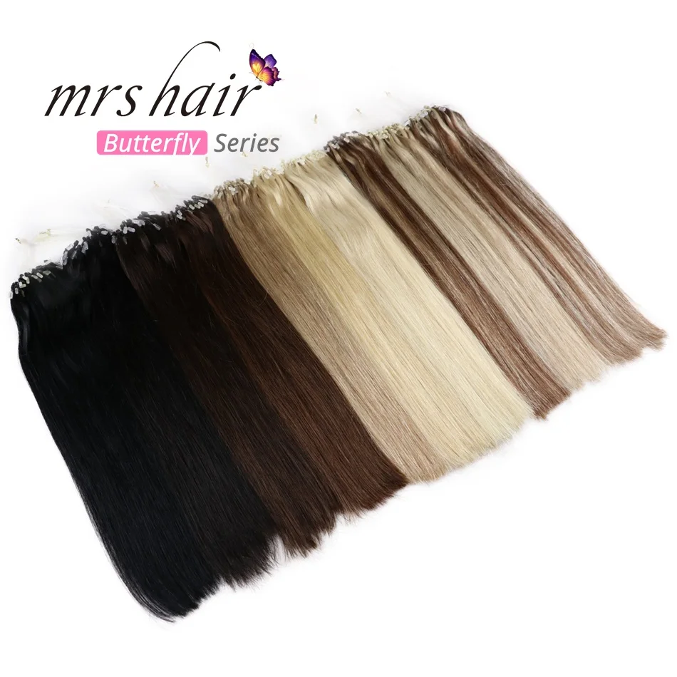 MRSHAIR, прямые волосы на микро кольцах, 1"-24", 1 г/шт., 50 шт., натуральные волосы Remy для наращивания