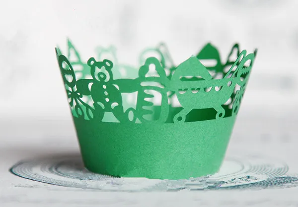

Free Shipping lace cupcake wrapper paper muffin cake cup cups liners wedding wrappers decorating supplies green bear baby bottle