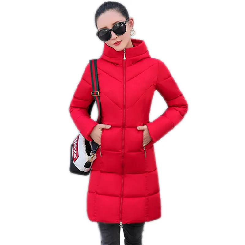 Зимняя женская верхняя одежда новинка 2018 средней длины тонкая хлопковая куртка