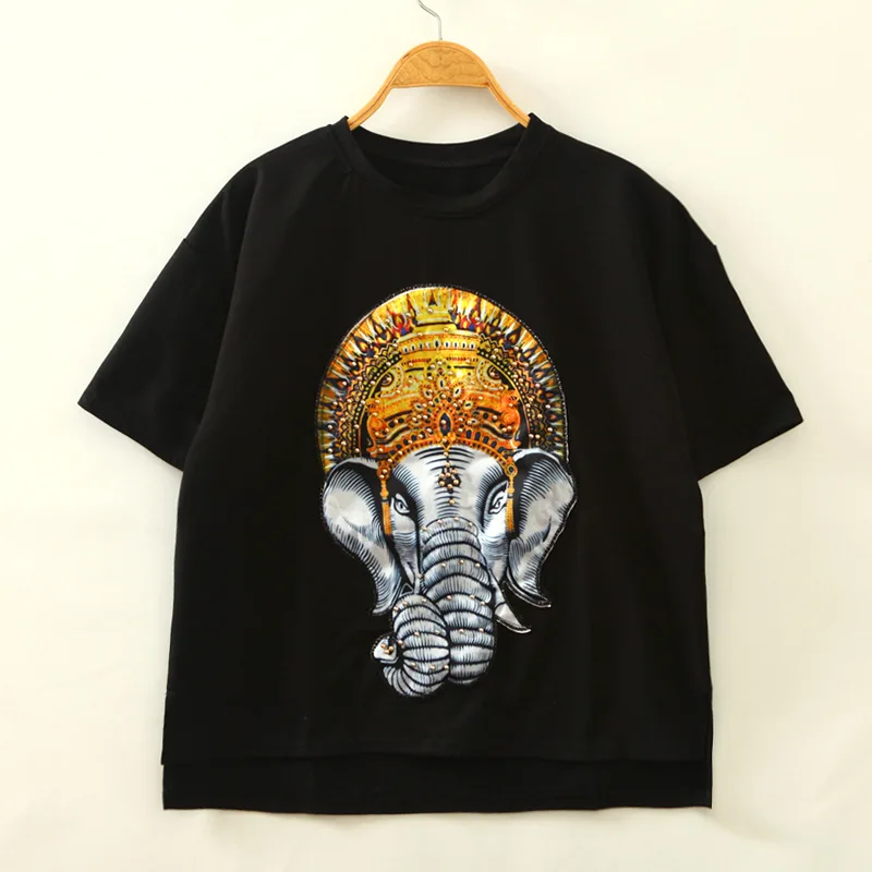 Uninice женщины лето топы 2017 блесток с коротким рукавом хлопка майка слон печати