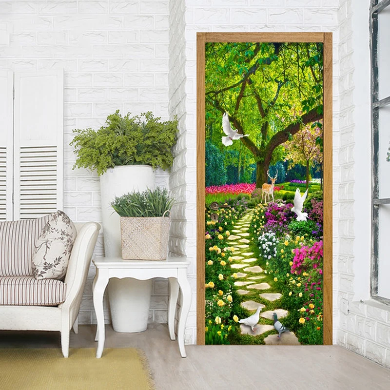 Лес Дерево маленькая дорога 3D фото стены украшения двери росписи пастырской