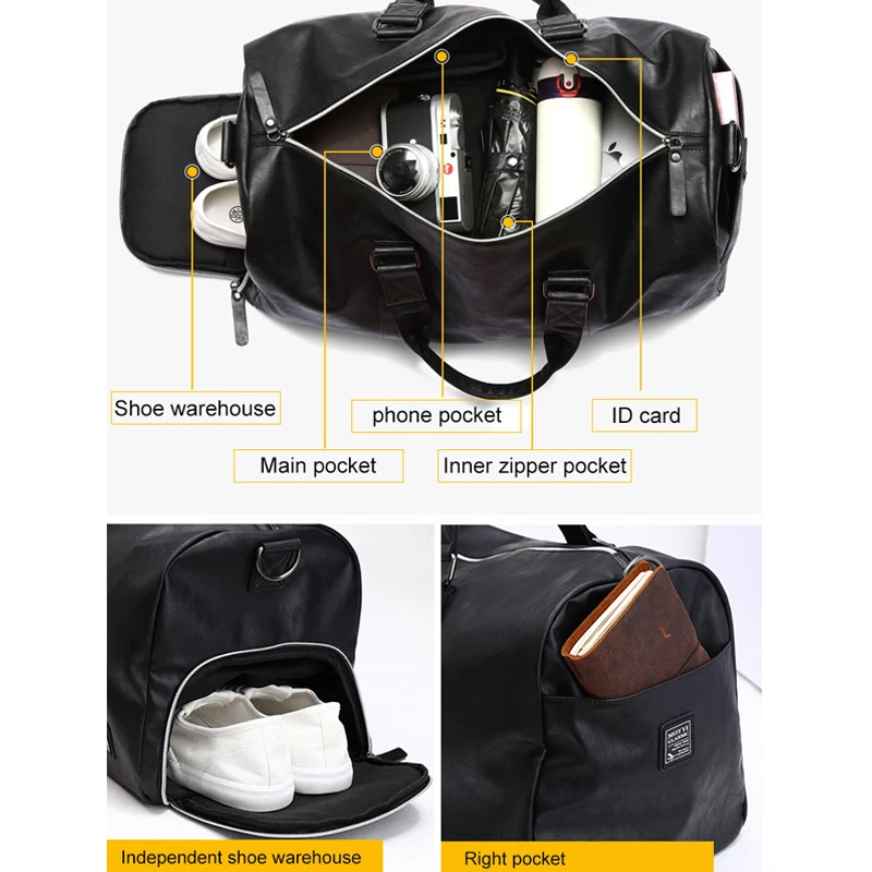 Men Gym Bag Leather Sports Bags Big Male Training Handbag for Shoes Lady Fitness Travel Luggage Shoulder Dry Wet Bag Sport XA74D