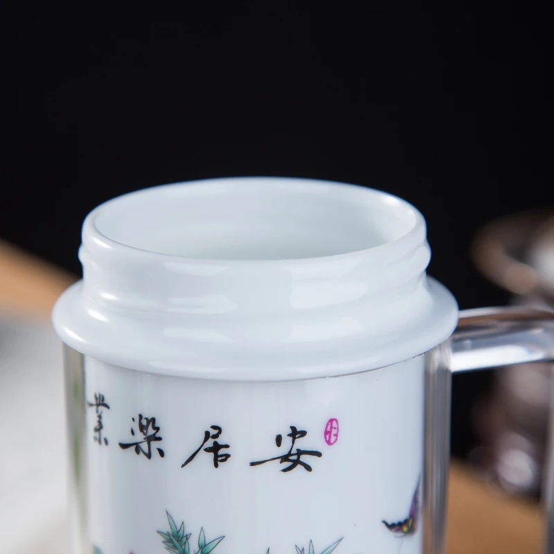 Керамический вкладыш изоляционное стекло с ручка для крышки чашка воды