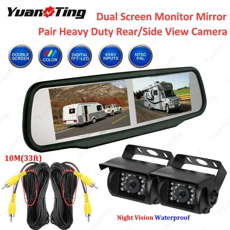 YuanTing 4," цифровое беспроводное 800*480 TFT lcd Автомобильное зеркало заднего вида двойной монитор 4CH вход с задней Камера заднего вида