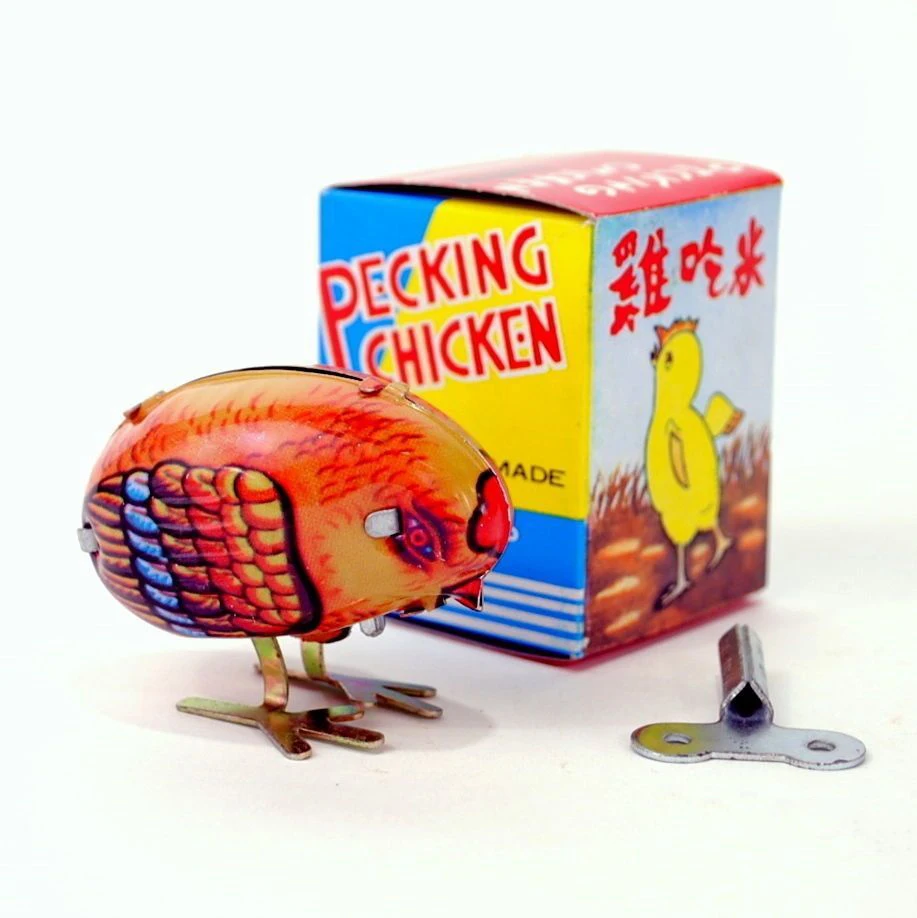 BidExpress Wind Up Chick Tin Toy Clockwork Spring Pecking Vintage Style | Игрушки и хобби