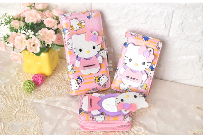 Женский Длинный зеркальный кошелек Hello Kitty модный брендовый клатч из кожи 45 |