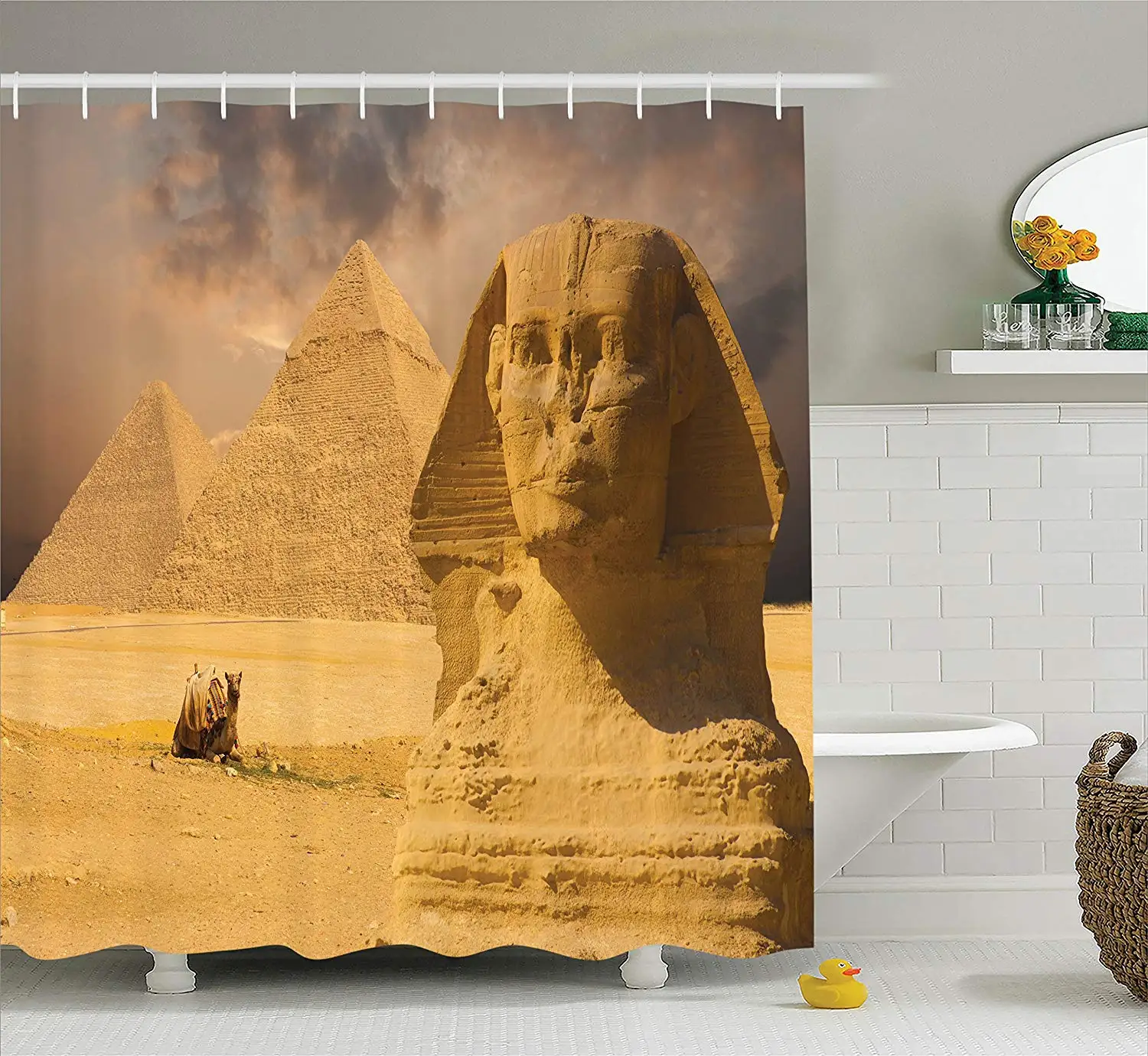 Египетская занавеска для душа The Great Sphinx Face с другими пирамидами в Египте