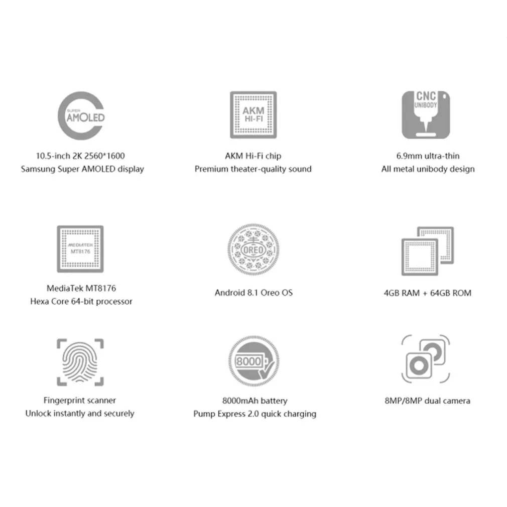 Alldocube X U1005 планшетный ПК MTK8176 Hexa Core 10,5 дюймов 2K экран 4 Гб Ram 64 Гб/128 Гб Rom Android 8,0 двухдиапазонный WiFi Bluetooth