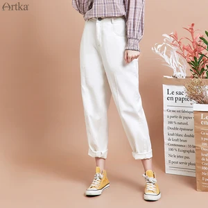 Женские прямые штаны ARTKA, белые свободные повседневные брюки-султанки из 2019 хлопка, KN15299Q, осень 100%