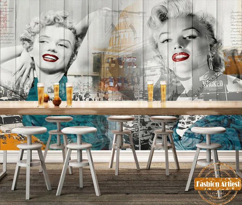 Custom vintage old star poster wallpaper mural sexy smiling Marilyn Monroe red lip tv sofa bedroom living room bar restaurant |