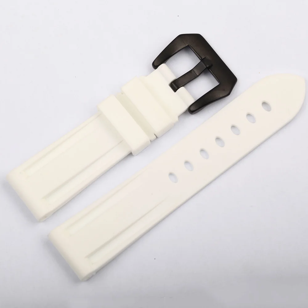 White Black buckle Мужской резиновый ремешок 22 мм 24 мм 26 мм водонепроницаемый силиконовый ремешок для часов черный, синий, зеленый, оранжевый, белый ремешок для часов - Цвет ремешка: White Black buckle