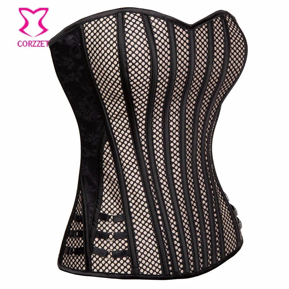 Женский корсетный корсет готический черный на молнии с кружевом и сетчатыми