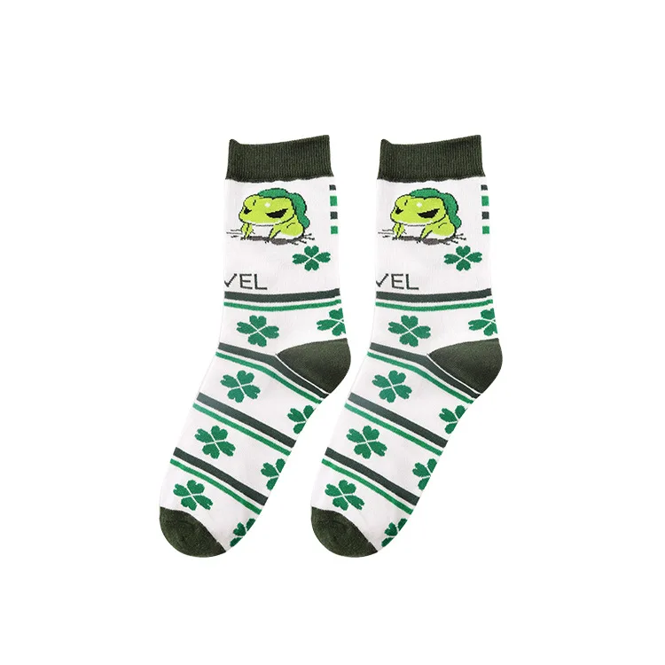 Green Animal Socks Женские милые хлопковые носки с забавными покемонами, милые розовые носки с буквами, цветные носки с орлом в шахматном стиле, женские счастливые носки, Ne76830 - Цвет: Green Animal Socks