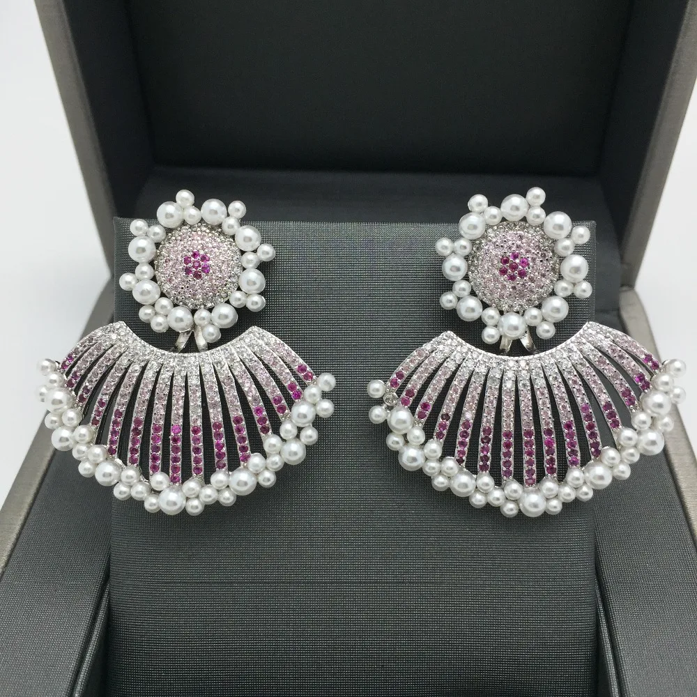 Модные брендовые аксессуары AAA кубический цирконий 2 части веерообразные серьги