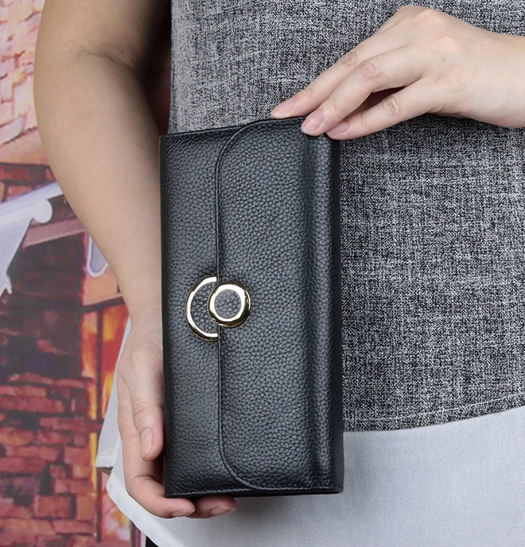 Women Gray Wallet Purse Female Long Genuine Leather Black/Pink/Green/Red Color Lady Coin Wallets Collection Women’s Purses