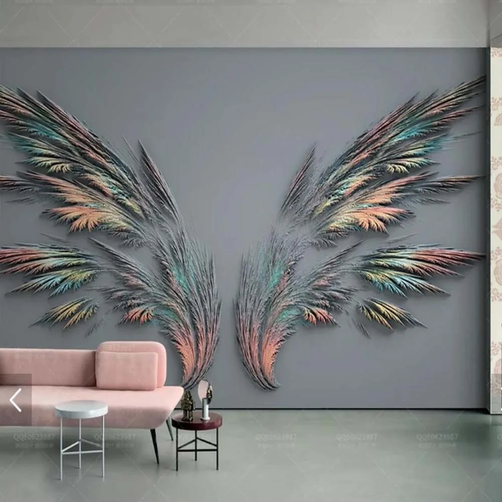 

3D Embossed Feather Wing Photo Wallpaper for Living Room TV Background Printed Mural Home Wall Decor Fashion Murals Customize