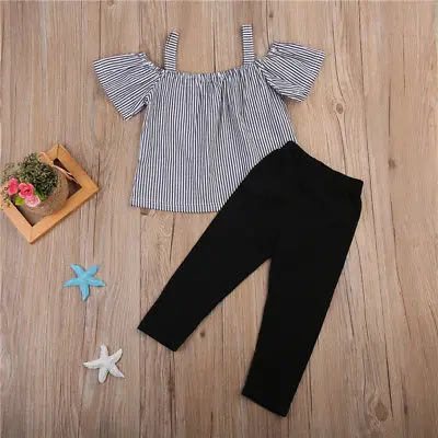 Топы с открытыми плечами для маленьких девочек футболка в полоску принтом +