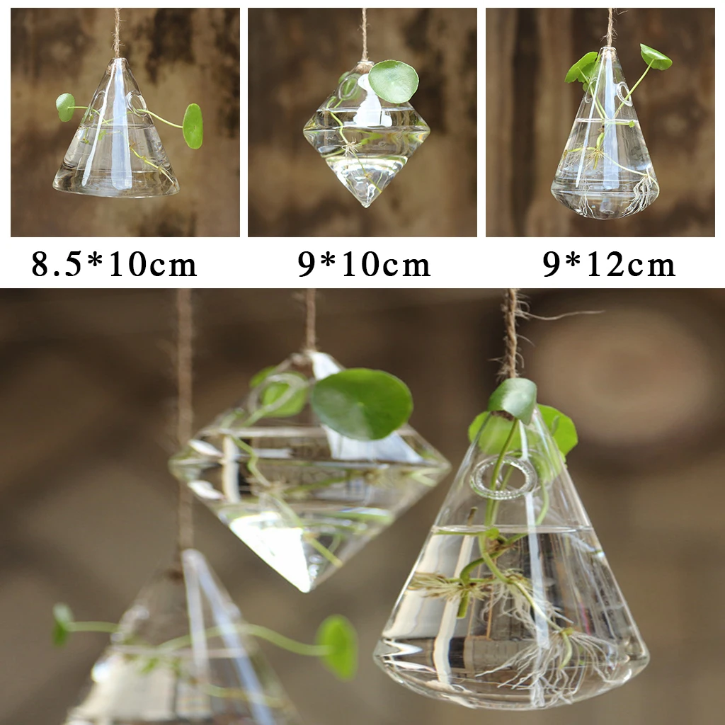 Подвесная стеклянная ваза геометрической формы сделай сам для посадки растений