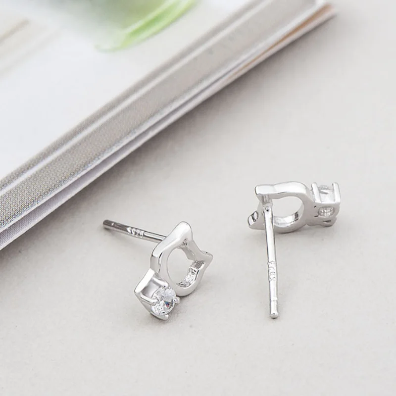 Милые серьги Котенок серебряные серьги-пусеты 925 пробы с милым котом для женщин