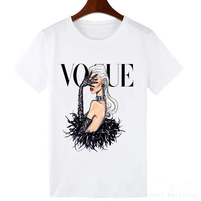 Новая женская футболка VOGUE с круглым вырезом, топы, футболки, летняя женская футболка, модная женская одежда