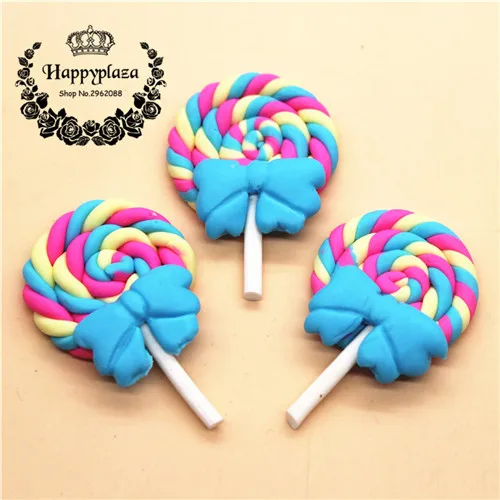 10pcs 10 шт смешанные цвета Swirl леденец с бантом Полимерная глина с плоской задней стороной кабошоны для украшения еды DIY телефон или детский подарок, 27*40 мм - Цвет: 10pcs