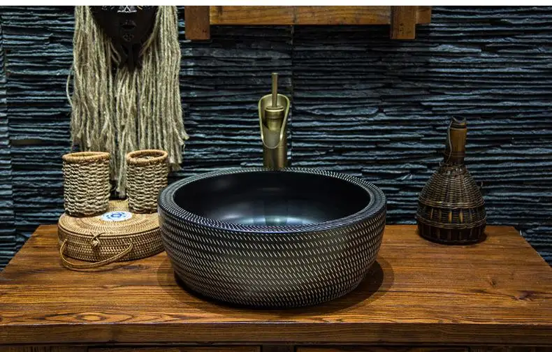 Bathroom Lavabo Ceramic Counter Top Wash Basin Cloakroom Hand Painted Vessel Sink bathroom sinks washbasin sink black | Обустройство