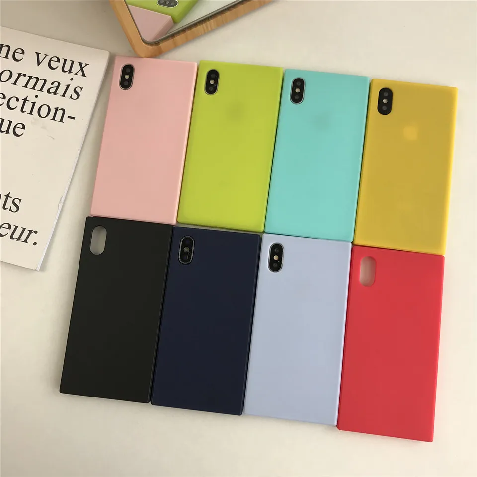 For iPhone X Silicone Square Candy Color TPU Matte Case iphone 8 7 Plus 6 6S Plain Soft XS Cover Phone Cases |