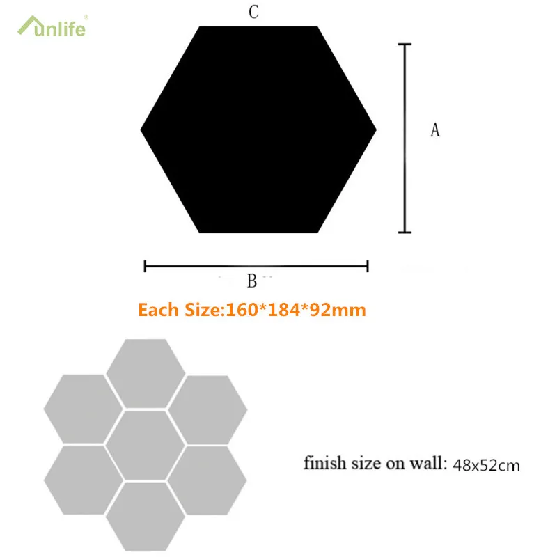 Funlife(TM) Геометрическая Шестигранная Зеркальная Наклейка на стену, 16x18 см 7 шт. Экстра большой DIY домашний декор, увеличение гостиной, съемная безопасность