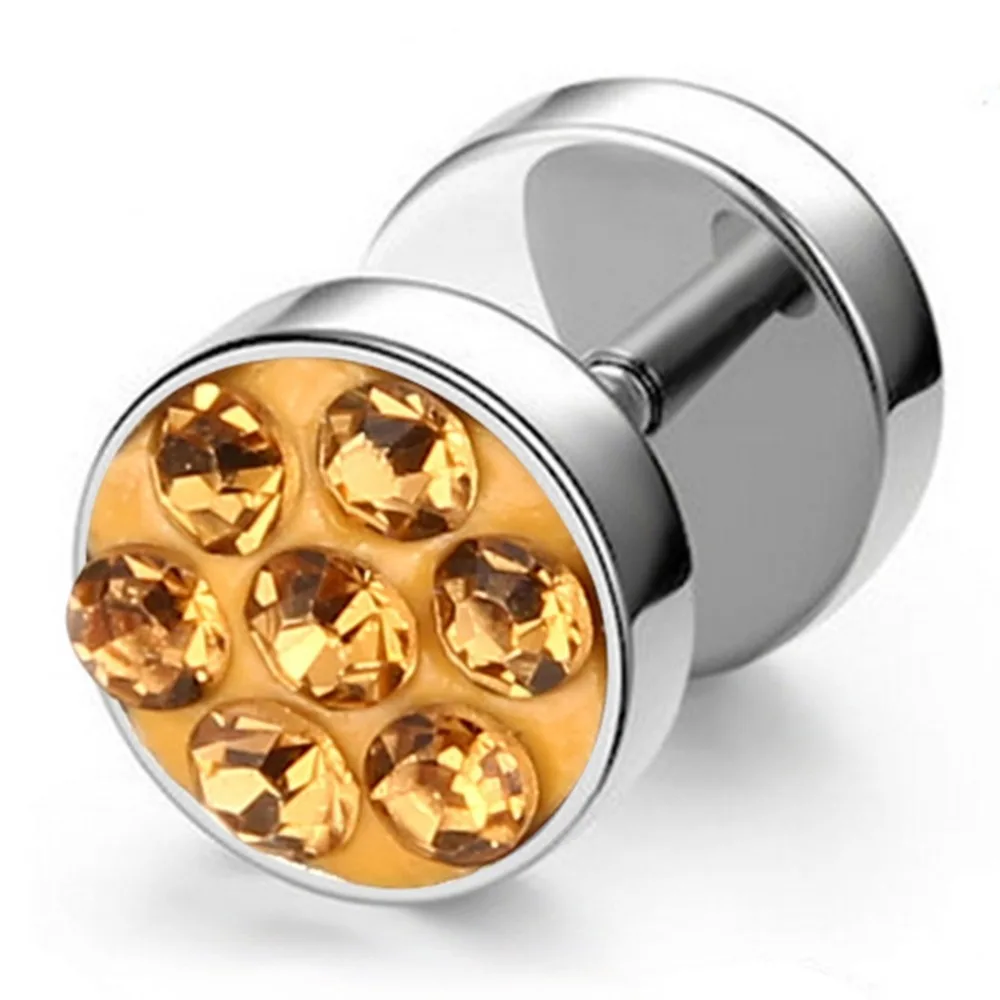 

1 Pair Fashion Titanium Steel Barbell Full Rhinestone Fake Ear Plugs Piercing Studs Gauges 16g Ear Stretchers Body Jewelry