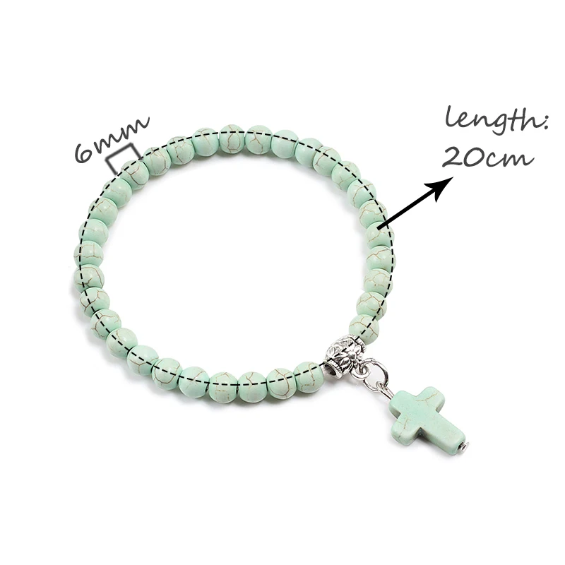 Новый модный зелёный браслет из бисера 6 мм металлический крест ключ Ангел кулон