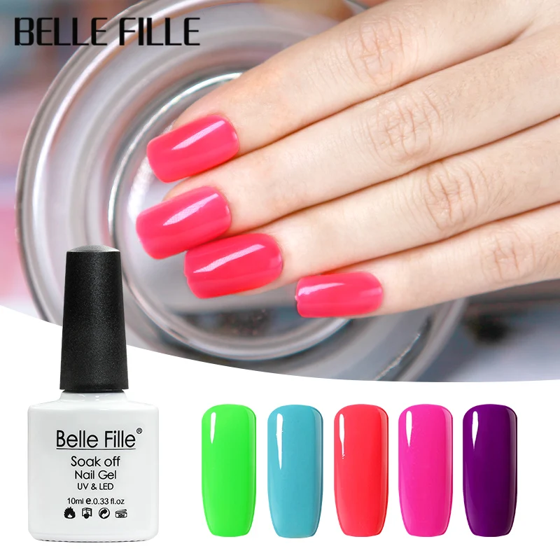 Belle Fille ногтей Гель лак красный желтый и зеленый цвета Цвета Soak Off UV Vernis полу